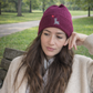 Bio Baumwolle Beanie mit schönem Lama bestickt, in Burgunderrot, edel, warm