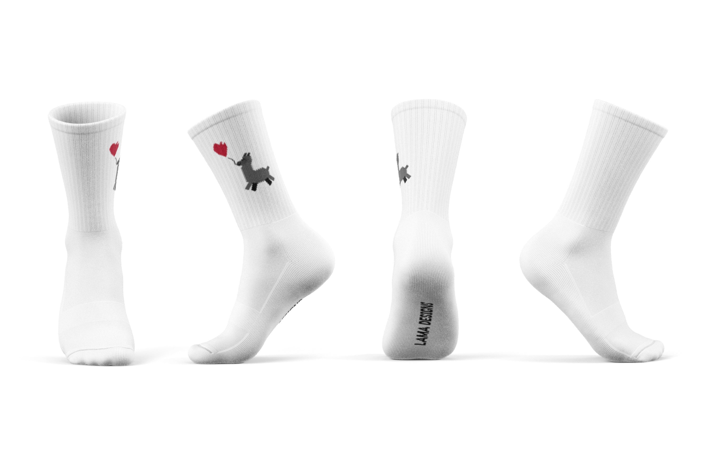 Sehr coole Atmungsaktive Tennissocken mit einem süssen Lama / Tier mit Herz in weiß, Nachhaltig und fair produziert.