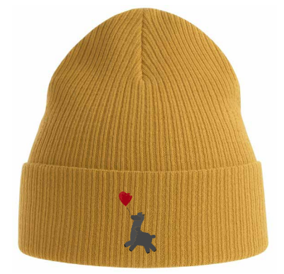 Beanie aus 100 % zertifizierter Bio-Baumwolle mit einem süßen Lama Stick