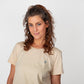 Schönes dezentes Damen- Frauen T-Shirt in Beige aus 100 % Bio Baumwolle. T-Shirt mit Rundhalsauschnitt, Öko mit schönem Stick vorne